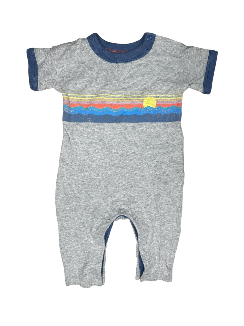 GAP Grey Romper with Navy Trim and Sunset Stripe